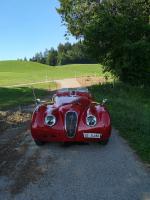 Fahrzeug Bild des Fahrers Engler mit dem Fahrzeug Jaguar XK 120 Veteranenfahrzeug
